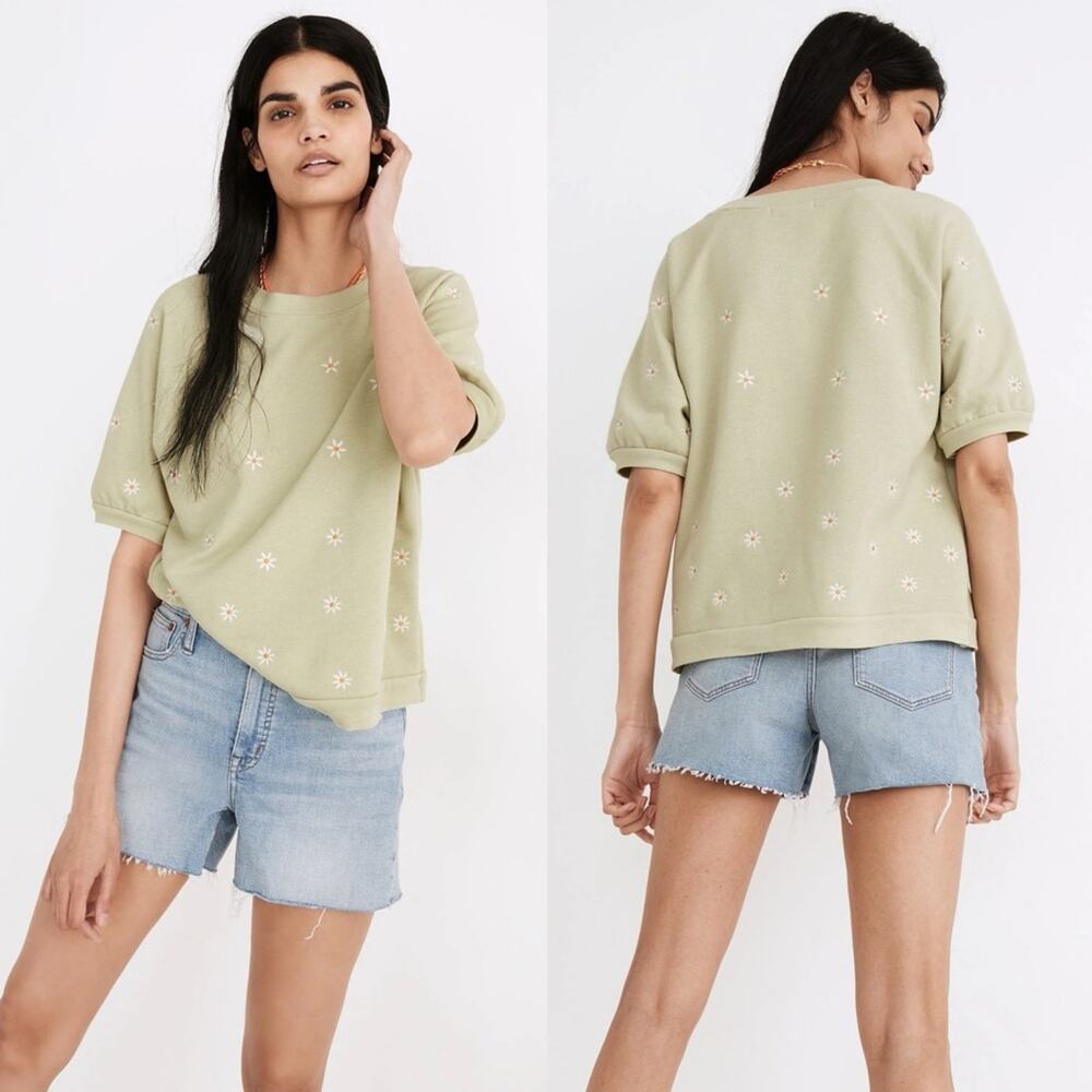 Madewell Daisy Embroidered Short-Sleeve Sweatshirt size Medium